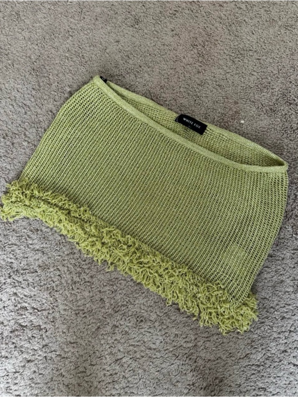 WHITE FOX Lime Green Knit Fringe Skirt
